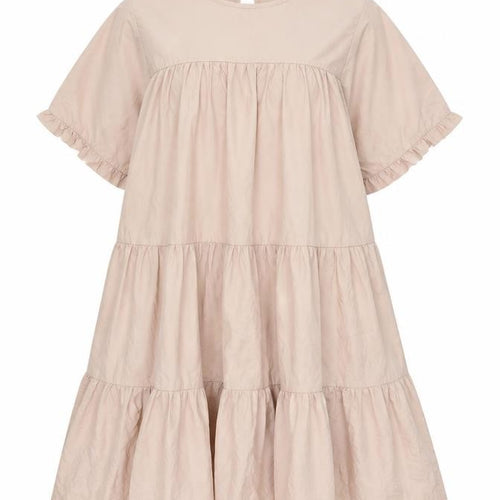 Boohoo Women Beige UK 12 Tiered Swing Knee Length Cotton Dress