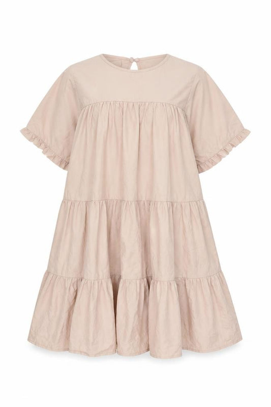 Front view of Boohoo Women Beige UK 12 Tiered Swing Knee Length Cotton Dress
