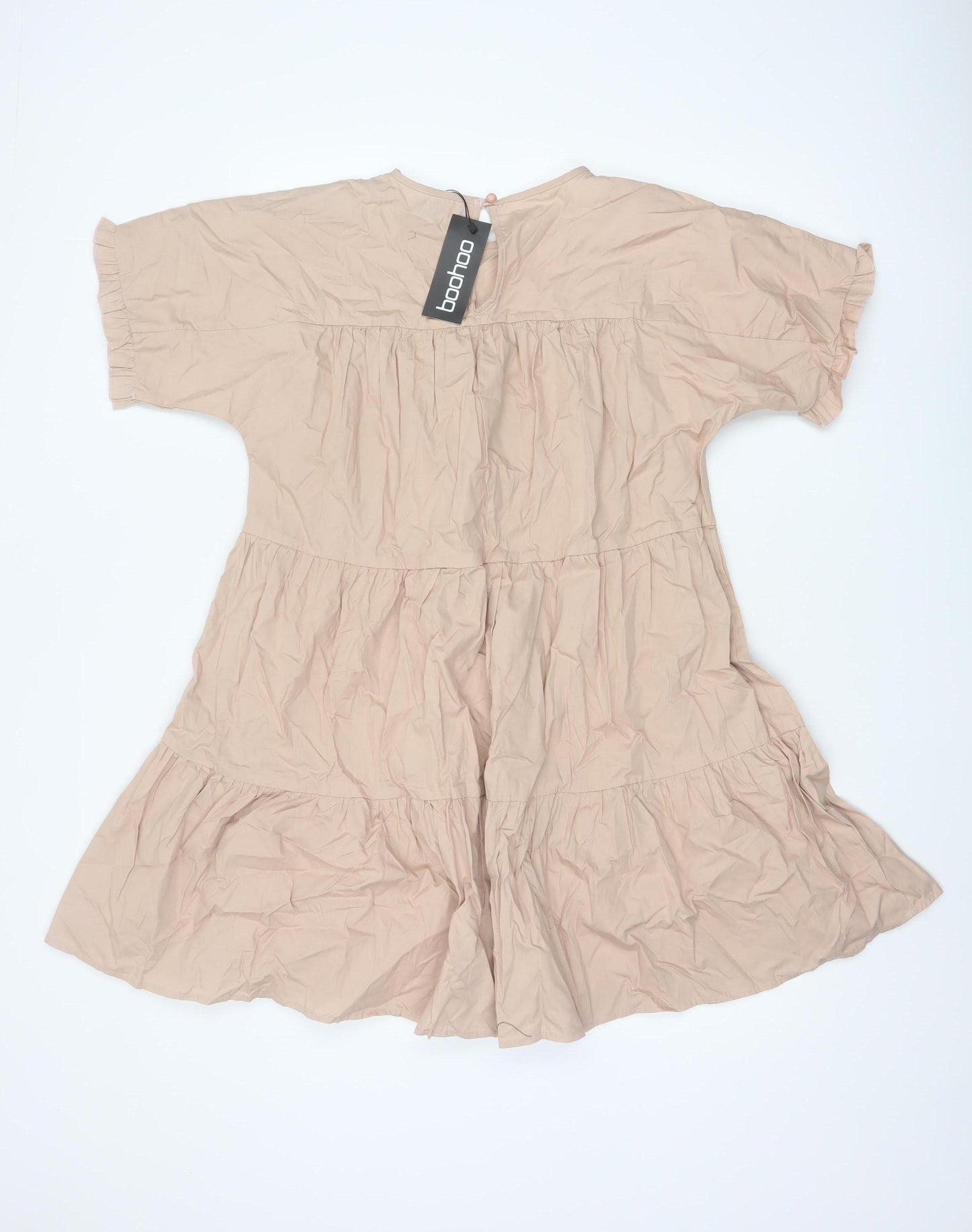 Boohoo Women Beige UK 12 Tiered Swing Knee Length Cotton Dress