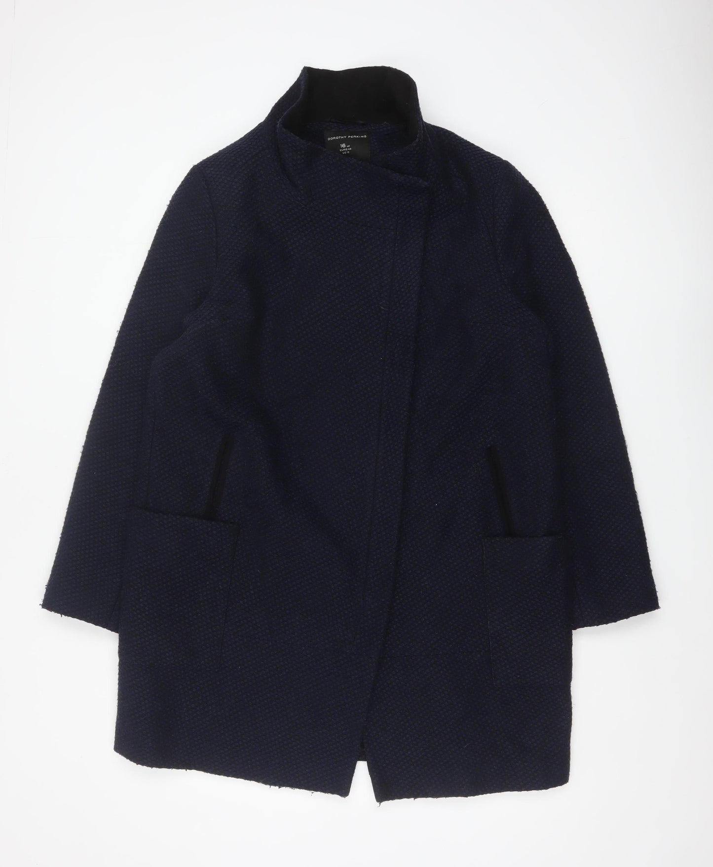 Dorothy Perkins Women’s Navy Blue Textured Overcoat UK 16 Lined