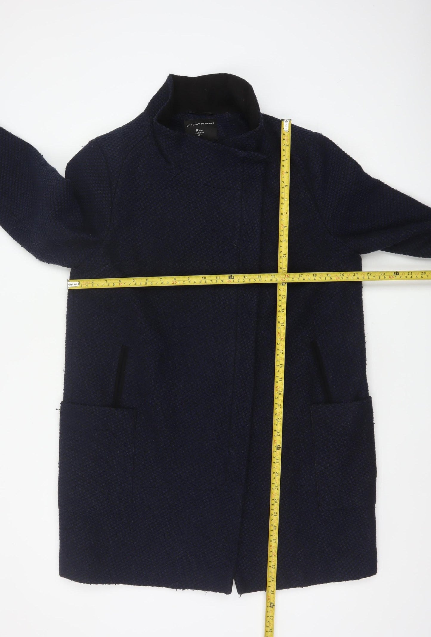 Dorothy Perkins Women’s Navy Blue Textured Overcoat UK 16 Lined