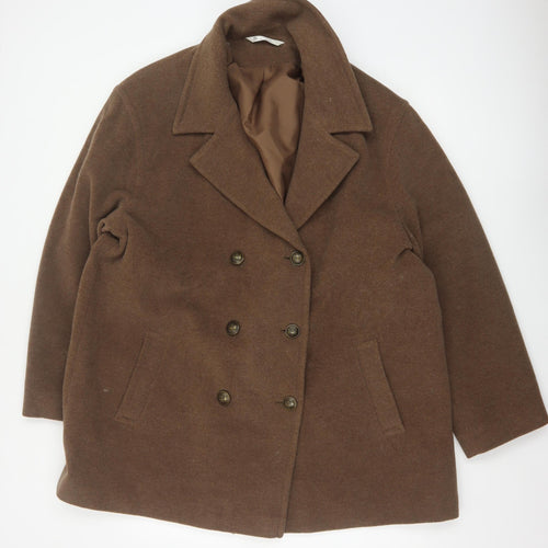 Bhs Women’s Brown UK 20 Wool Blend Pea Coat Double-Breasted Lined