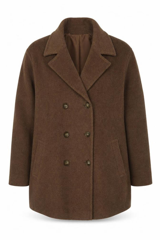 Bhs Women’s Brown UK 20 Wool Blend Pea Coat Double-Breasted Lined