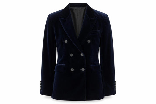 Zara Women’s Navy Blue Velvet Double-Breasted Tuxedo Blazer Size M