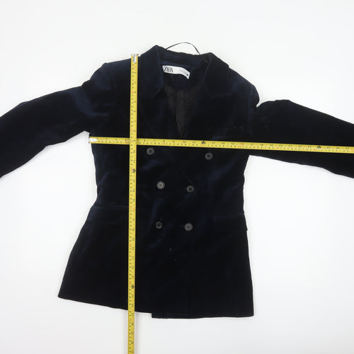 Zara Women’s Navy Blue Velvet Double-Breasted Tuxedo Blazer Size M