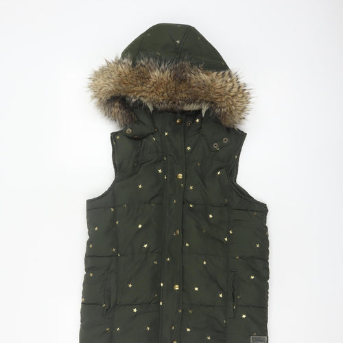 Joules Girls Green Star Print Padded Hooded Gilet Waistcoat 9-10 Years