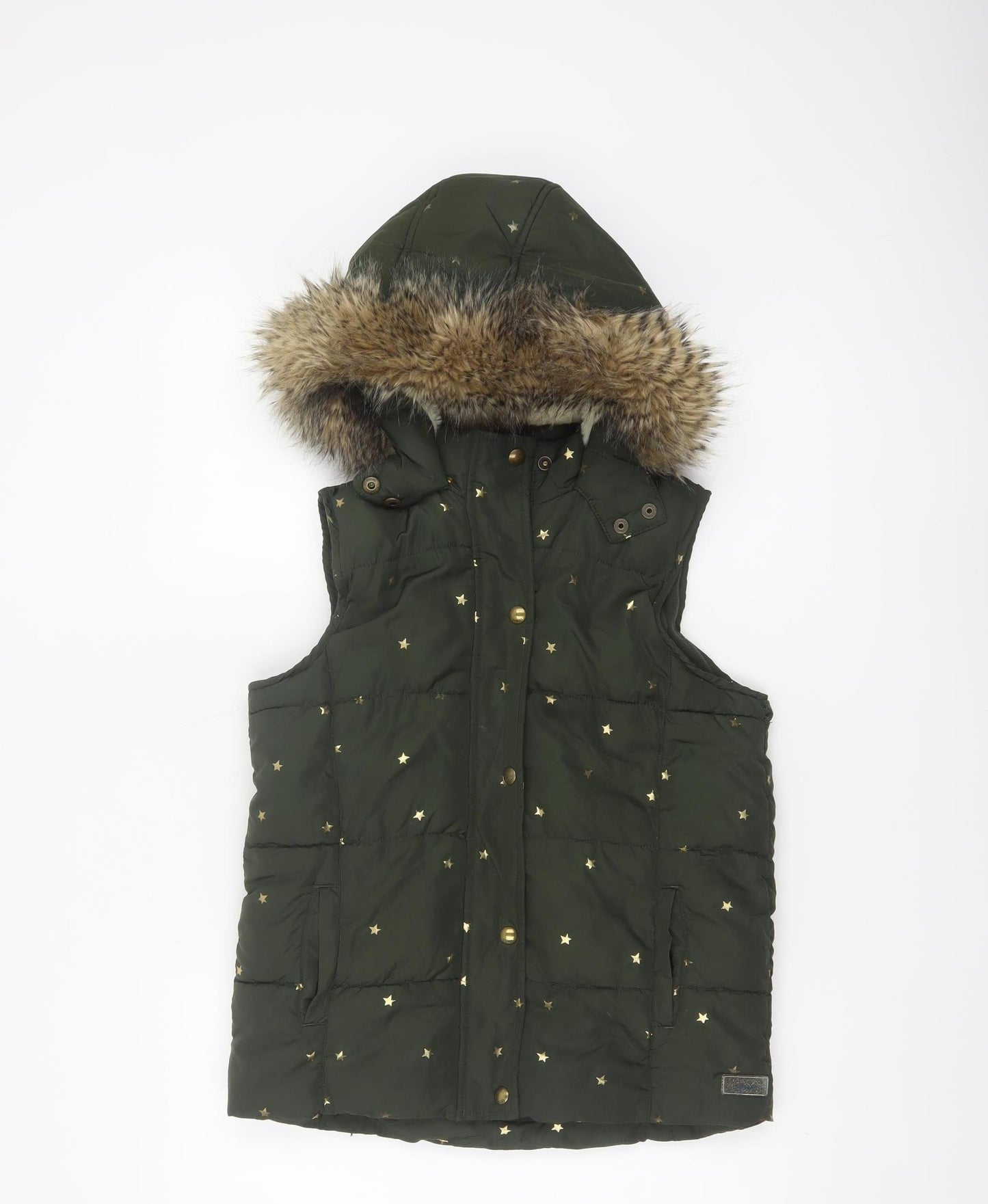 Joules Girls Green Star Print Padded Hooded Gilet Waistcoat 9-10 Years
