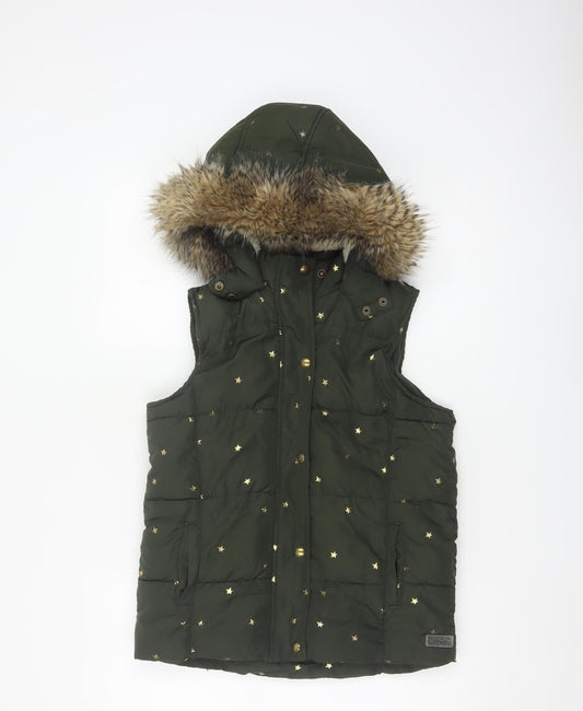 Joules Girls Green Star Print Padded Hooded Gilet Waistcoat 9-10 Years