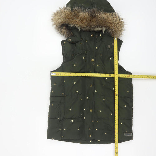 Joules Girls Green Star Print Padded Hooded Gilet Waistcoat 9-10 Years