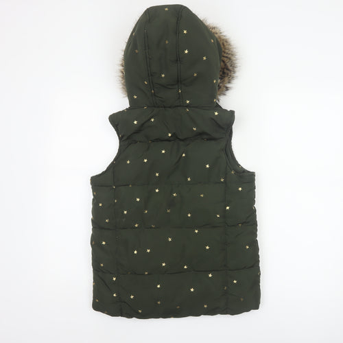 Joules Girls Green Star Print Padded Hooded Gilet Waistcoat 9-10 Years