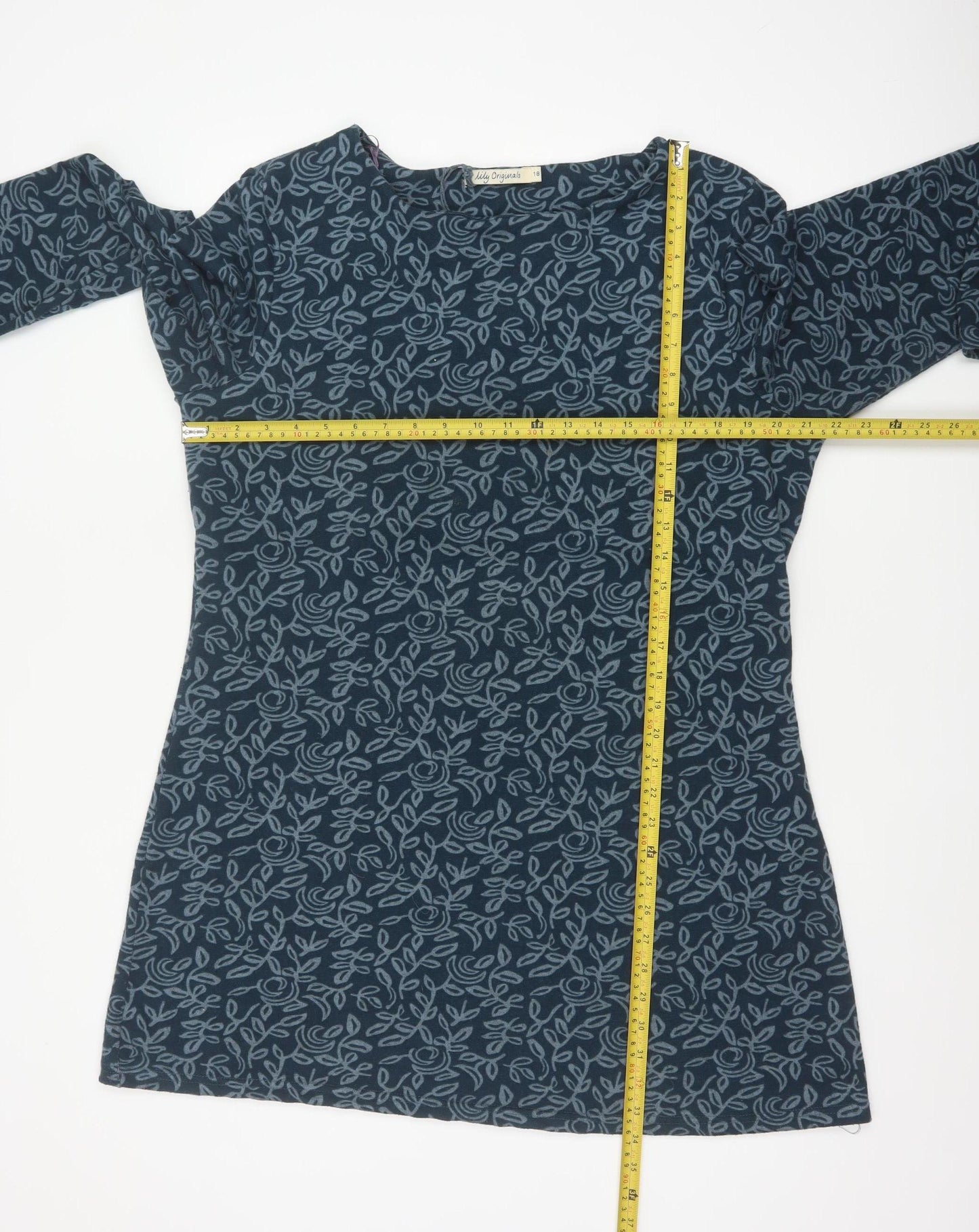 Lily Originals Women’s Blue Floral Jersey Tunic Blouse UK 18 Long Sleeve