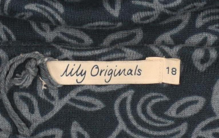 Lily Originals Women’s Blue Floral Jersey Tunic Blouse UK 18 Long Sleeve