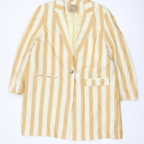 Next Women Beige Striped Linen Cotton Longline Blazer UK 18