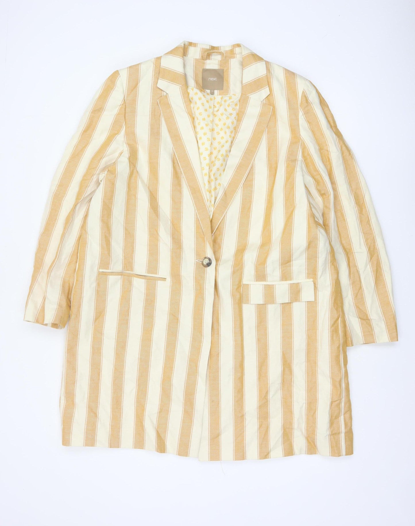 Next Women Beige Striped Linen Cotton Longline Blazer UK 18