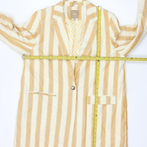 Next Women Beige Striped Linen Cotton Longline Blazer UK 18