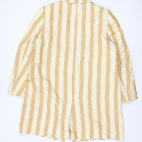 Next Women Beige Striped Linen Cotton Longline Blazer UK 18
