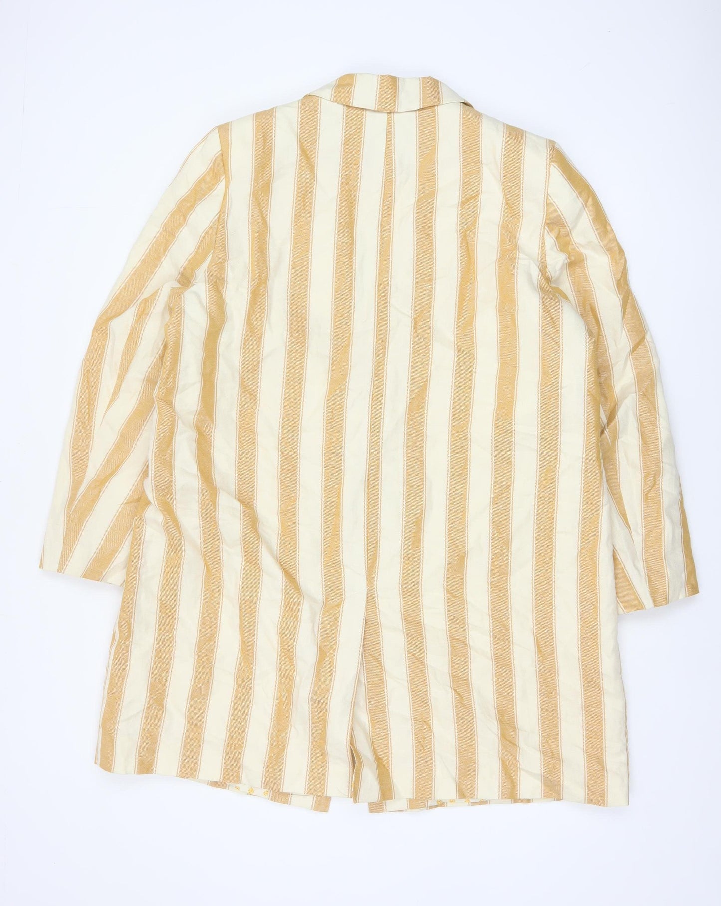 Next Women Beige Striped Linen Cotton Longline Blazer UK 18