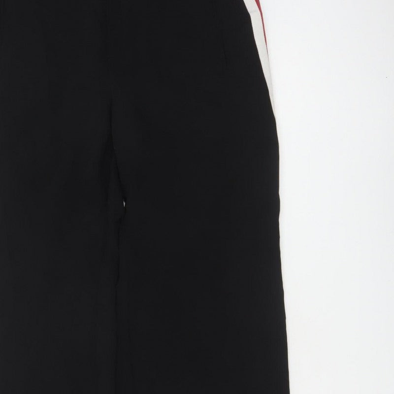 Zara Basic Women Black S Wide-Leg Trousers Red White Side Stripe