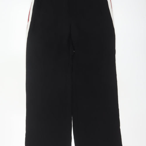 Zara Basic Women Black S Wide-Leg Trousers Red White Side Stripe