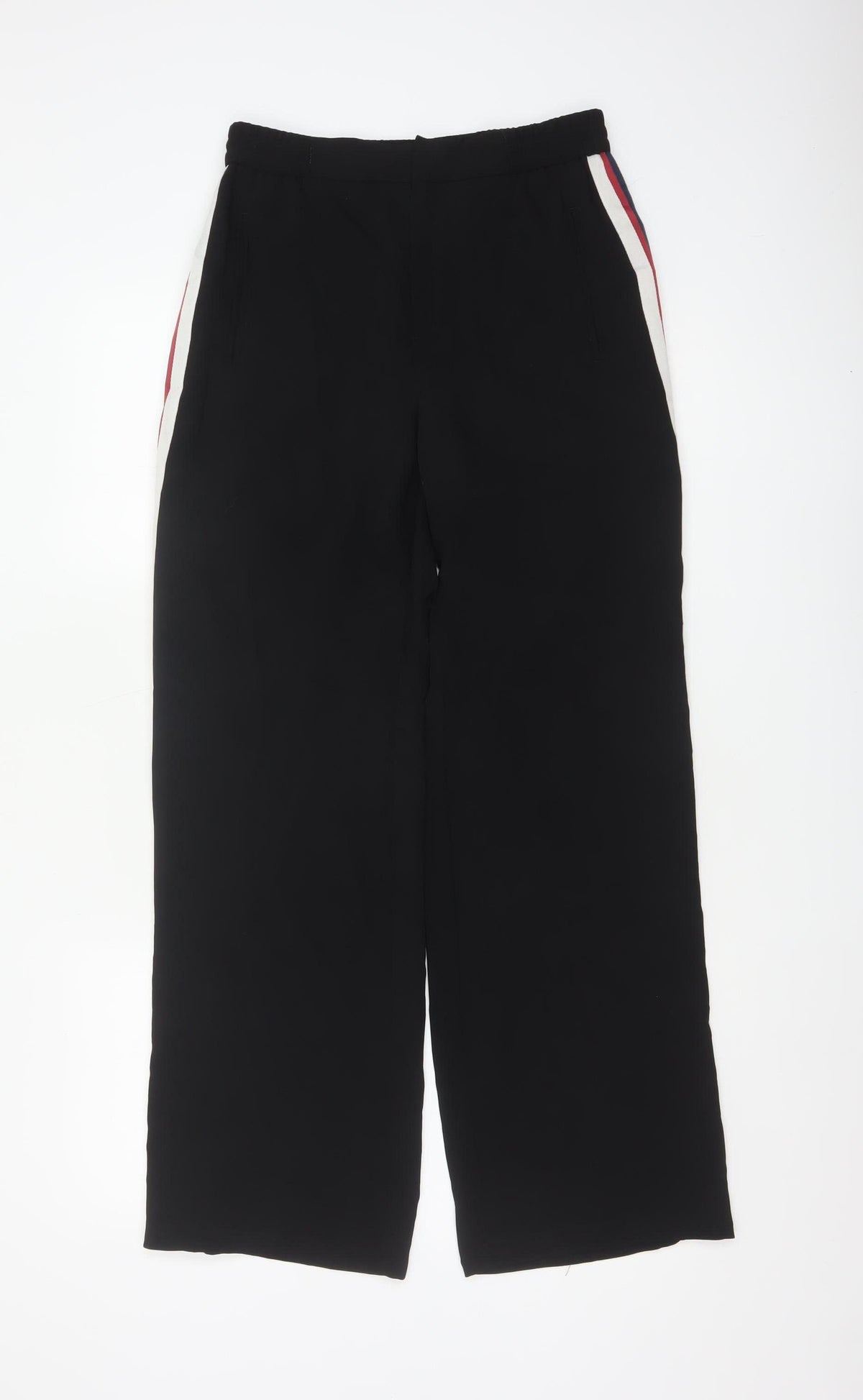Zara Basic Women Black S Wide-Leg Trousers Red White Side Stripe