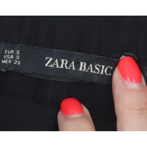 Zara Basic Women Black S Wide-Leg Trousers Red White Side Stripe