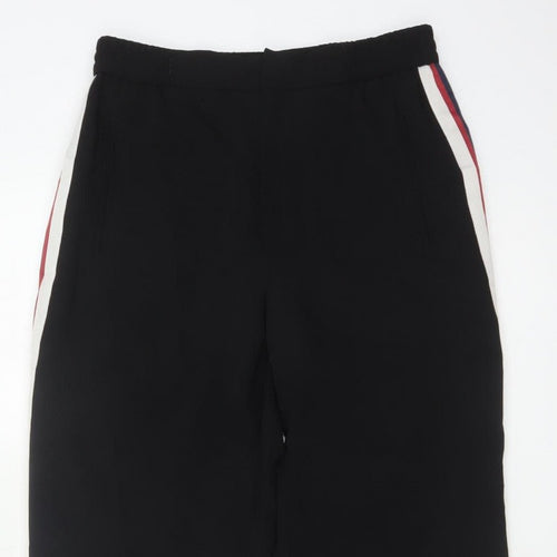 Zara Basic Women Black S Wide-Leg Trousers Red White Side Stripe