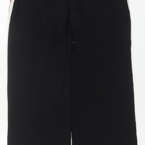 Zara Basic Women Black S Wide-Leg Trousers Red White Side Stripe