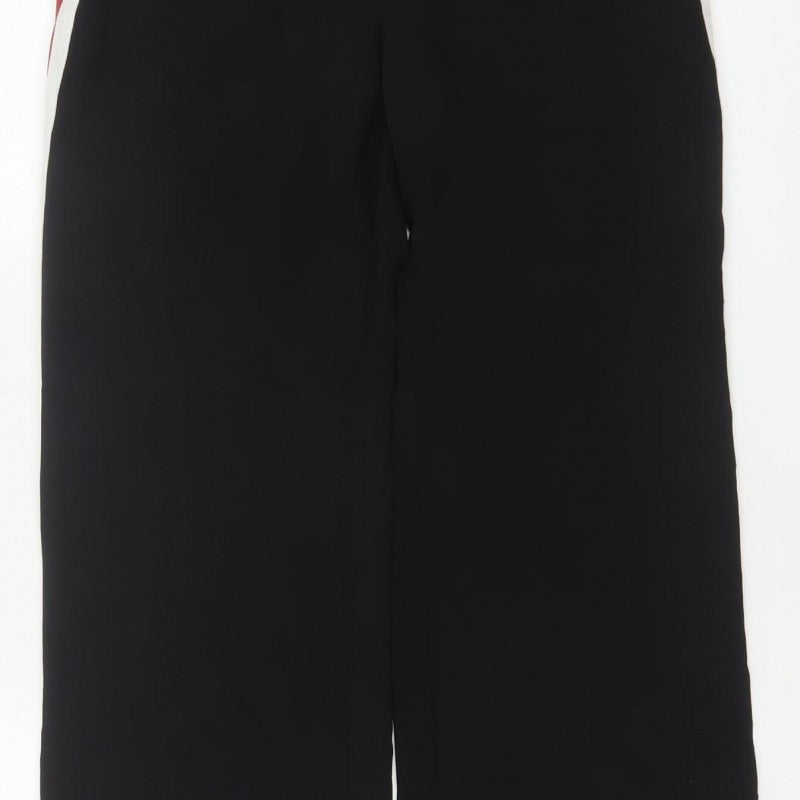 Zara Basic Women Black S Wide-Leg Trousers Red White Side Stripe
