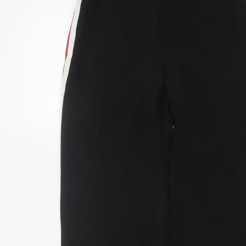Zara Basic Women Black S Wide-Leg Trousers Red White Side Stripe