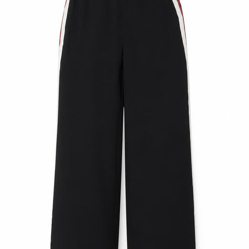 Zara Basic Women Black S Wide-Leg Trousers Red White Side Stripe