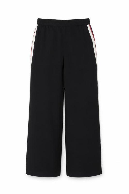 Zara Basic Women Black S Wide-Leg Trousers Red White Side Stripe