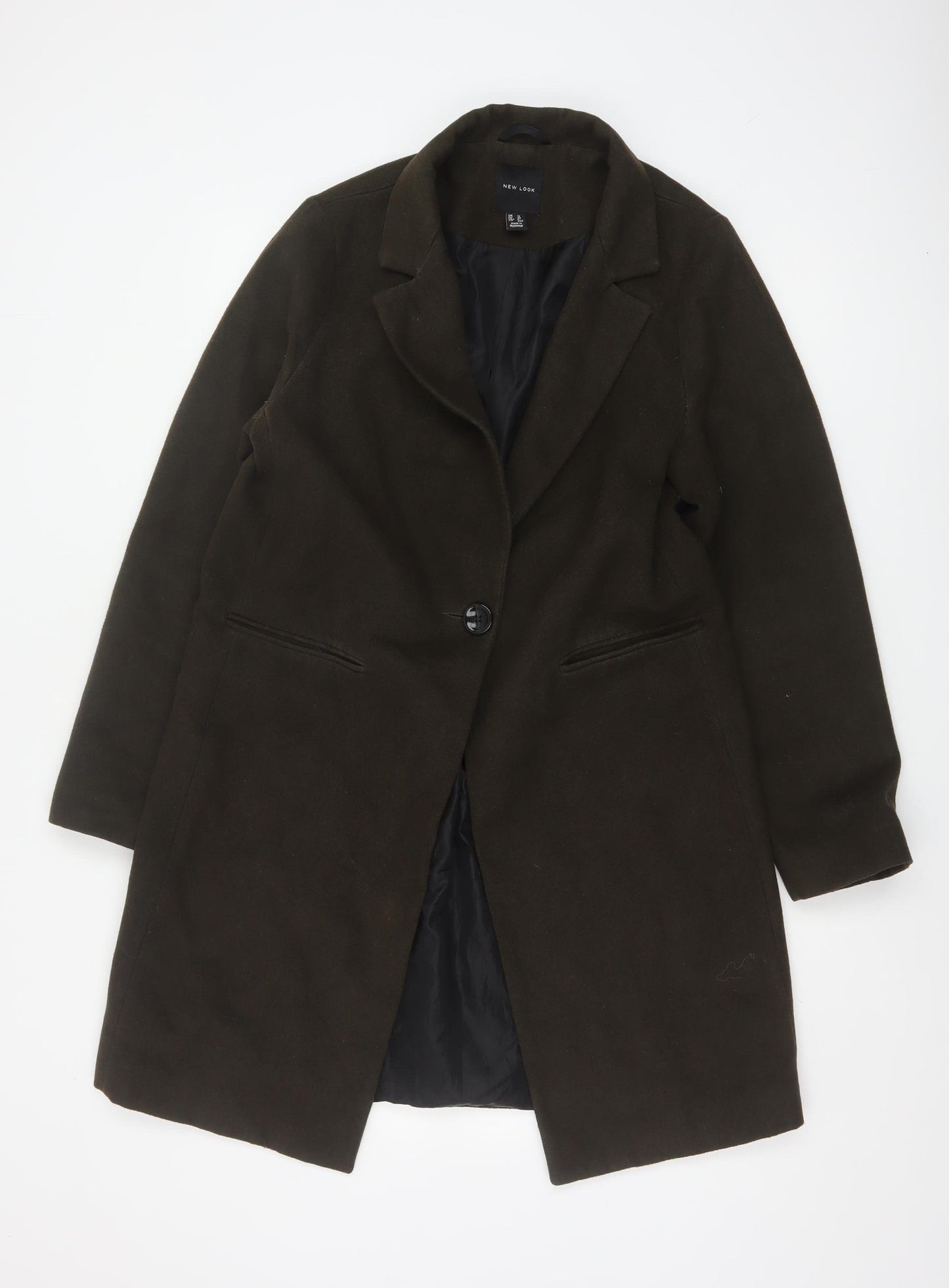 New Look Women’s Brown UK 12 Long Single-Breasted Overcoat