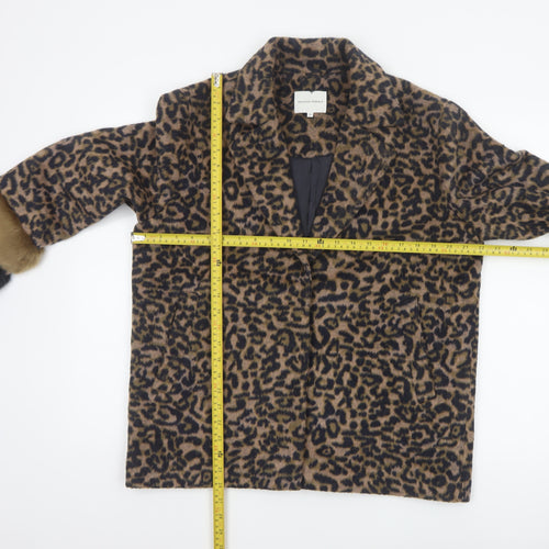 Second Female Women Brown Leopard Print Wool Blend Fur Trim Jacket M