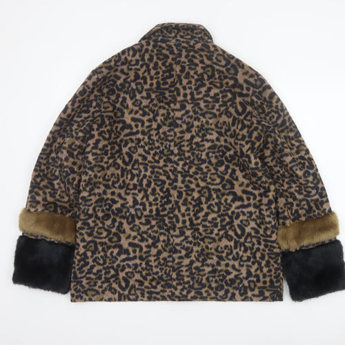 Second Female Women Brown Leopard Print Wool Blend Fur Trim Jacket M