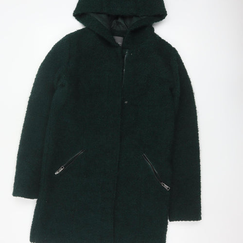 Primark Women Green Hooded Bouclé Zip Coat UK 8 Mid-Length