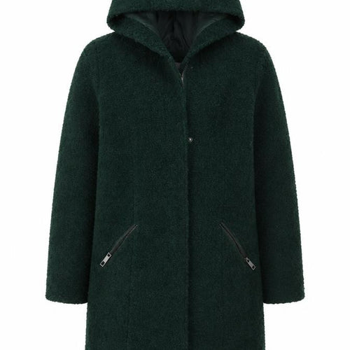 Primark Women Green Hooded Bouclé Zip Coat UK 8 Mid-Length