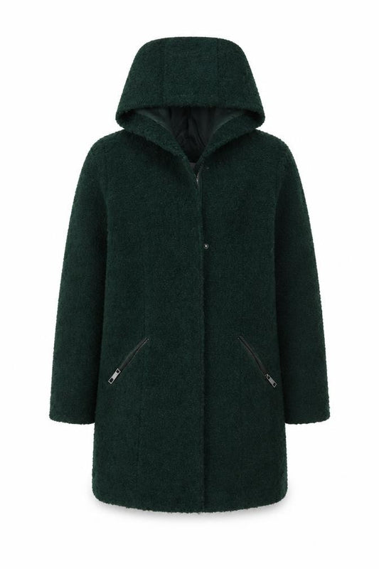 Primark Women Green Hooded Bouclé Zip Coat UK 8 Mid-Length