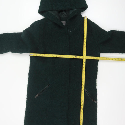 Primark Women Green Hooded Bouclé Zip Coat UK 8 Mid-Length