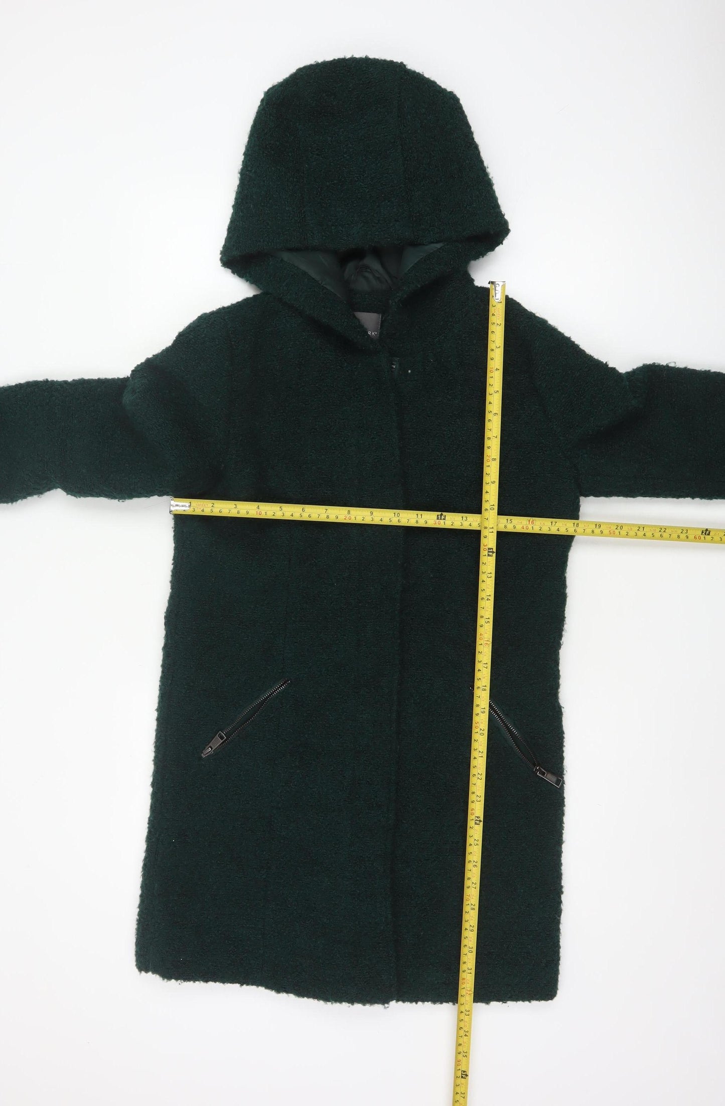 Primark Women Green Hooded Bouclé Zip Coat UK 8 Mid-Length