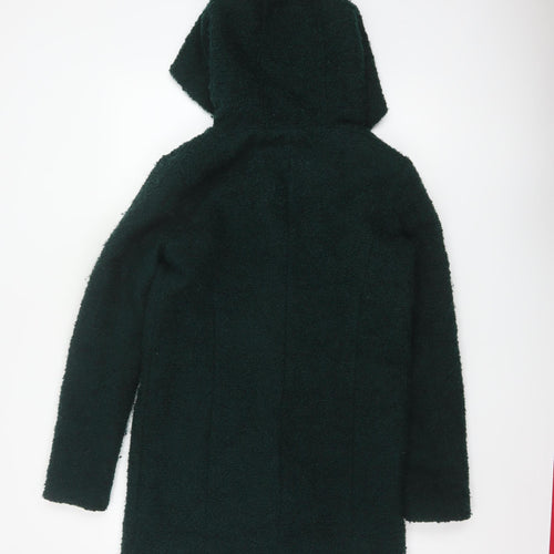 Primark Women Green Hooded Bouclé Zip Coat UK 8 Mid-Length