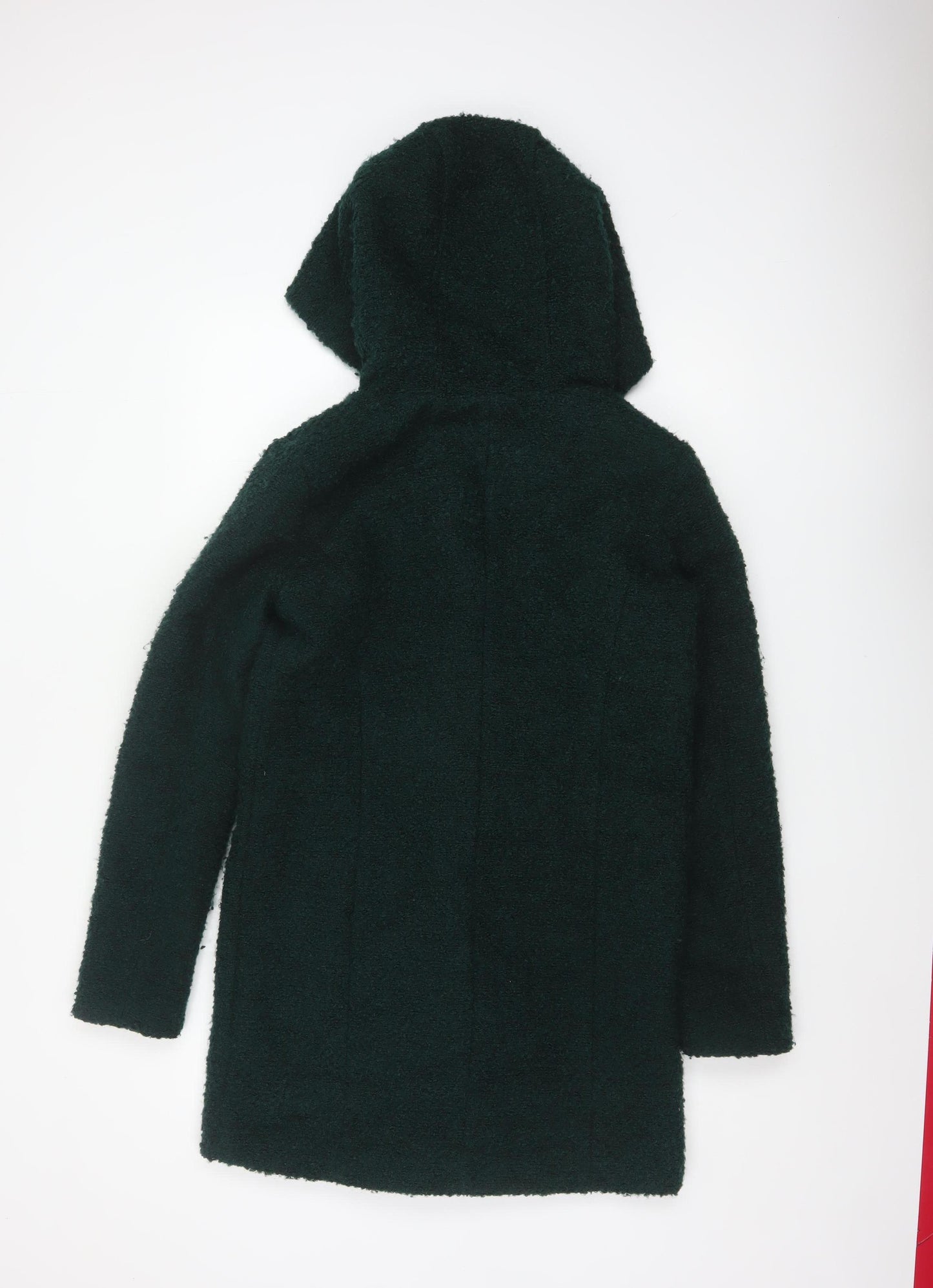 Primark Women Green Hooded Bouclé Zip Coat UK 8 Mid-Length