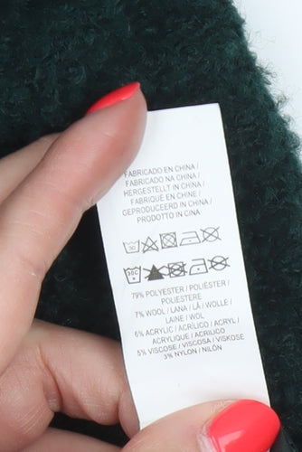 Primark Women Green Hooded Bouclé Zip Coat UK 8 Mid-Length