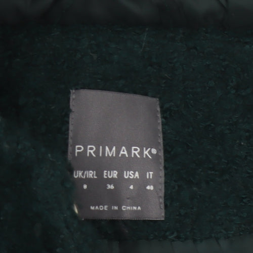 Primark Women Green Hooded Bouclé Zip Coat UK 8 Mid-Length