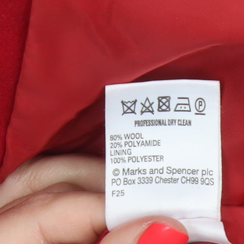 Marks and Spencer Women's Red UK 10 Wool Pea Coat