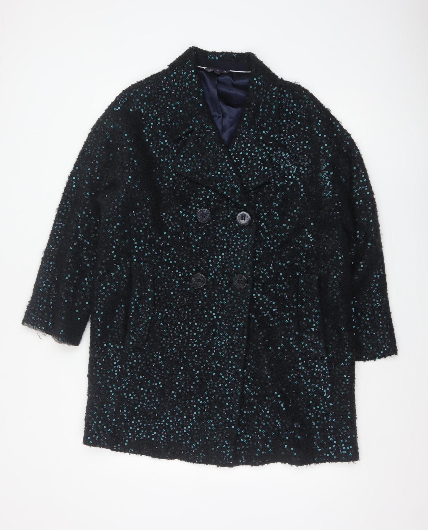 M&S Women’s Black Size 14 Sequin Double Breasted Pea Coat
