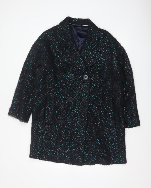 M&S Women’s Black Size 14 Sequin Double Breasted Pea Coat