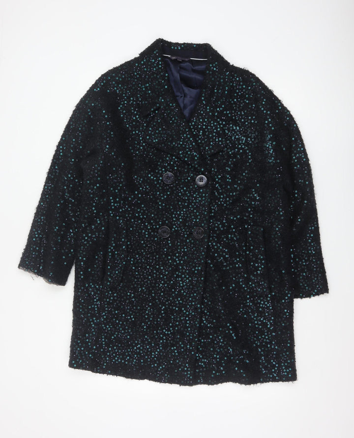 M&S Women’s Black Size 14 Sequin Double Breasted Pea Coat