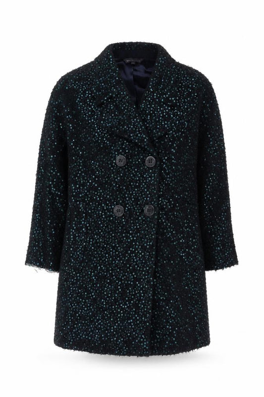 M&S Women’s Black Size 14 Sequin Double Breasted Pea Coat