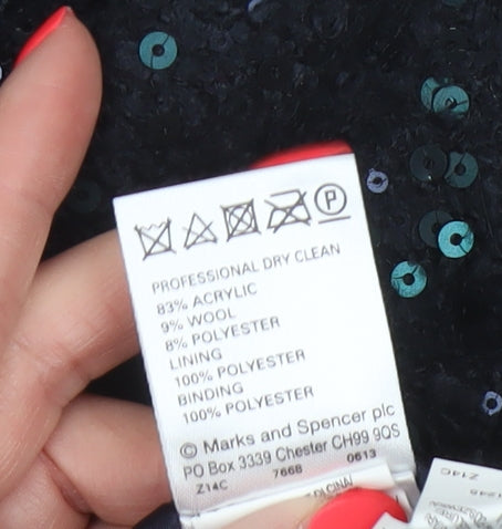 M&S Women’s Black Size 14 Sequin Double Breasted Pea Coat