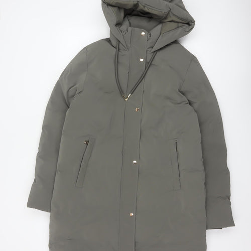 Zara Women Grey S Long Hooded Puffer Coat Padded Zip Pockets